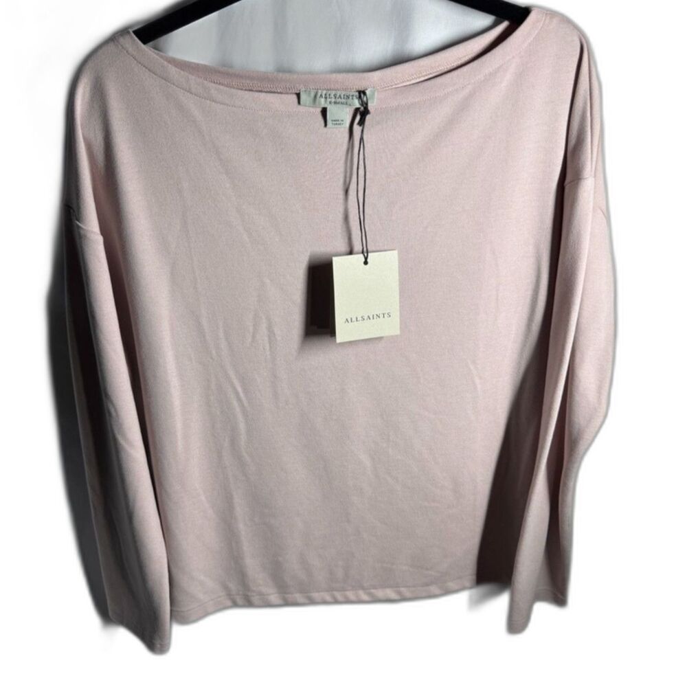 AllSaints Rita Boat Neck Top Women’s XS Mauve Chalk Pink Long Sleeve